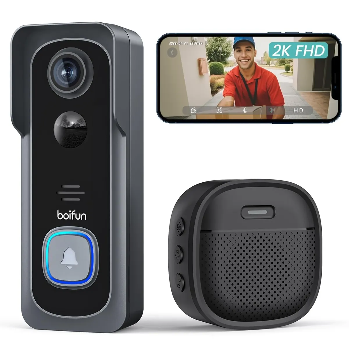 BOIFUN 2K Wireless Video Doorbell Camera Motion Talk Night Vision Alexa