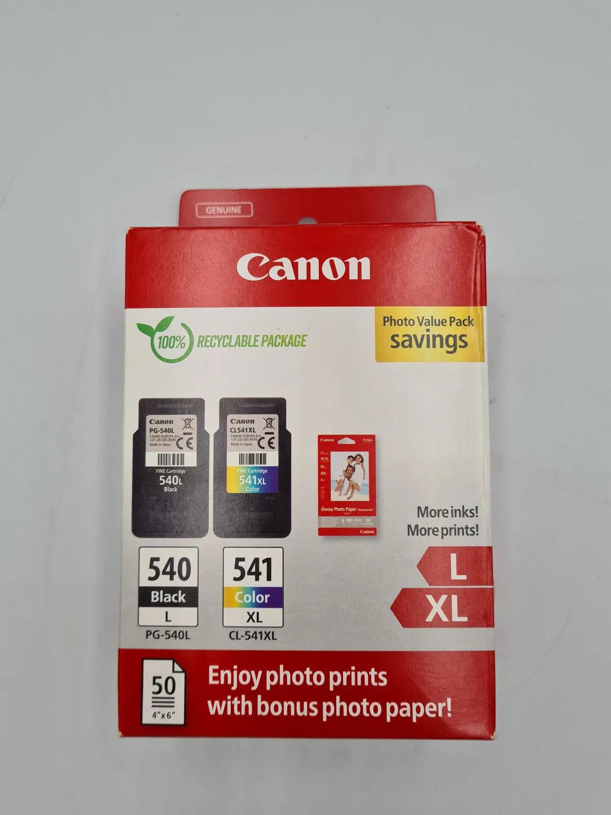 Genuine Canon PG-540/CL-541 Ink Cartridges 2pk & 50x 4x6 Photo Paper PIXMA