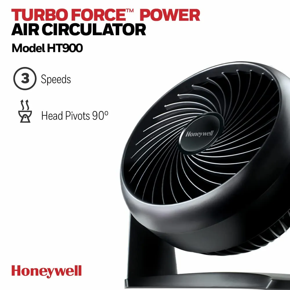 Honeywell TurboForce Power Fan HT900E - Quiet 3 Speed Wall/Table Mount 90° Tilt