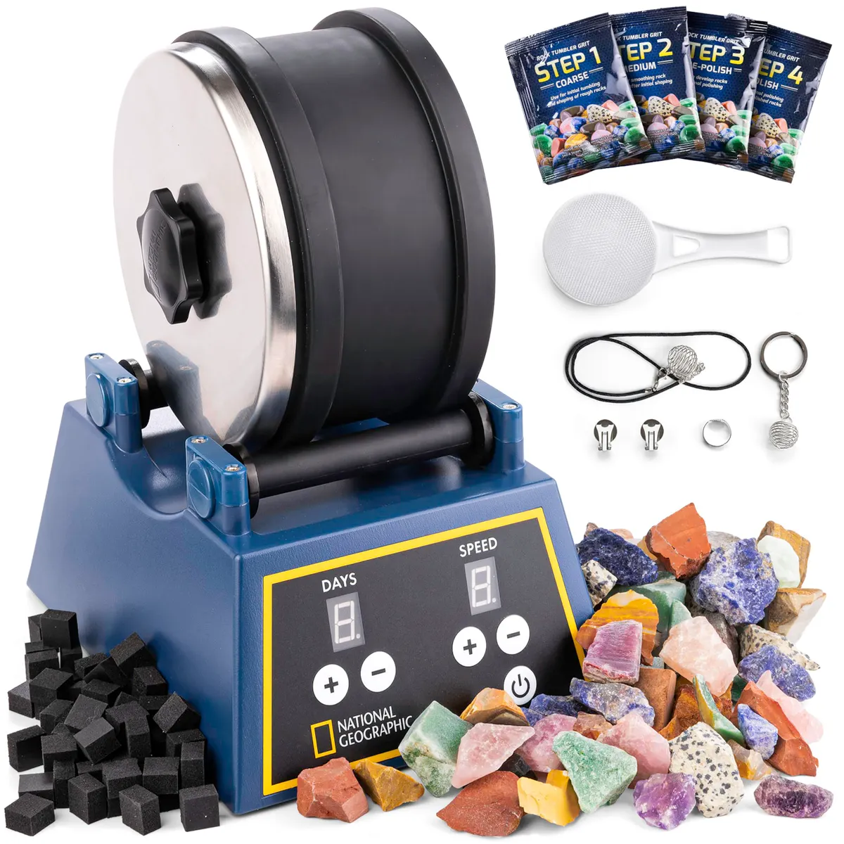 National Geographic Rock Tumbler Kit, 1.36kg Barrel, 3-Speed, 9-Day Timer
