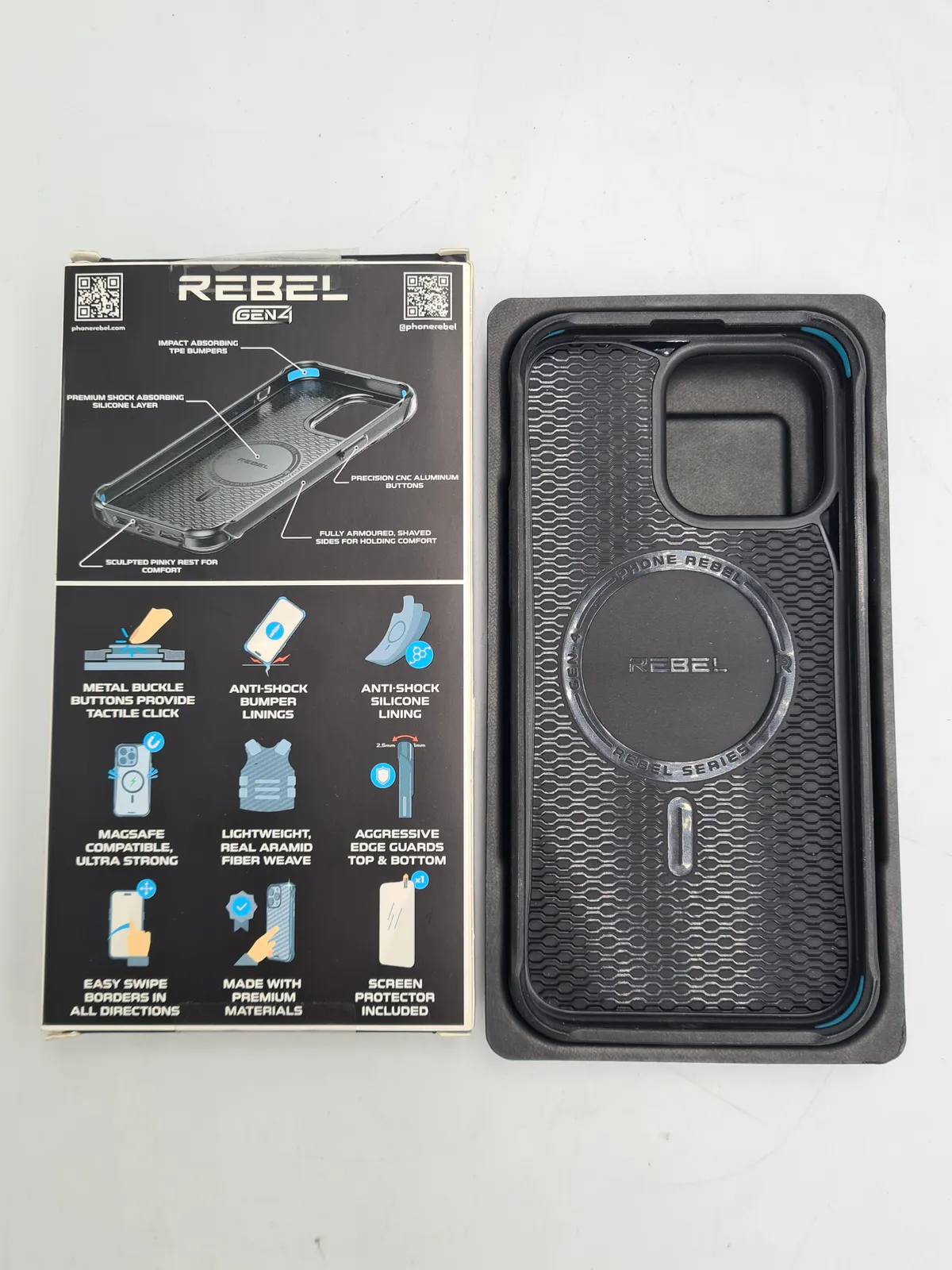 REBEL iPhone 14 Pro Max Case GEN-4 Aramid Fiber MagSafe Shockproof Black