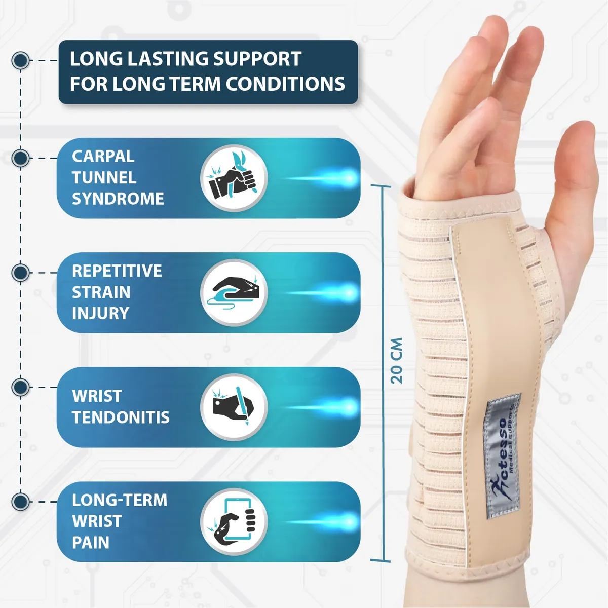 Actesso Breathable Wrist Splint Brace Support, Beige, Medium, Left Hand