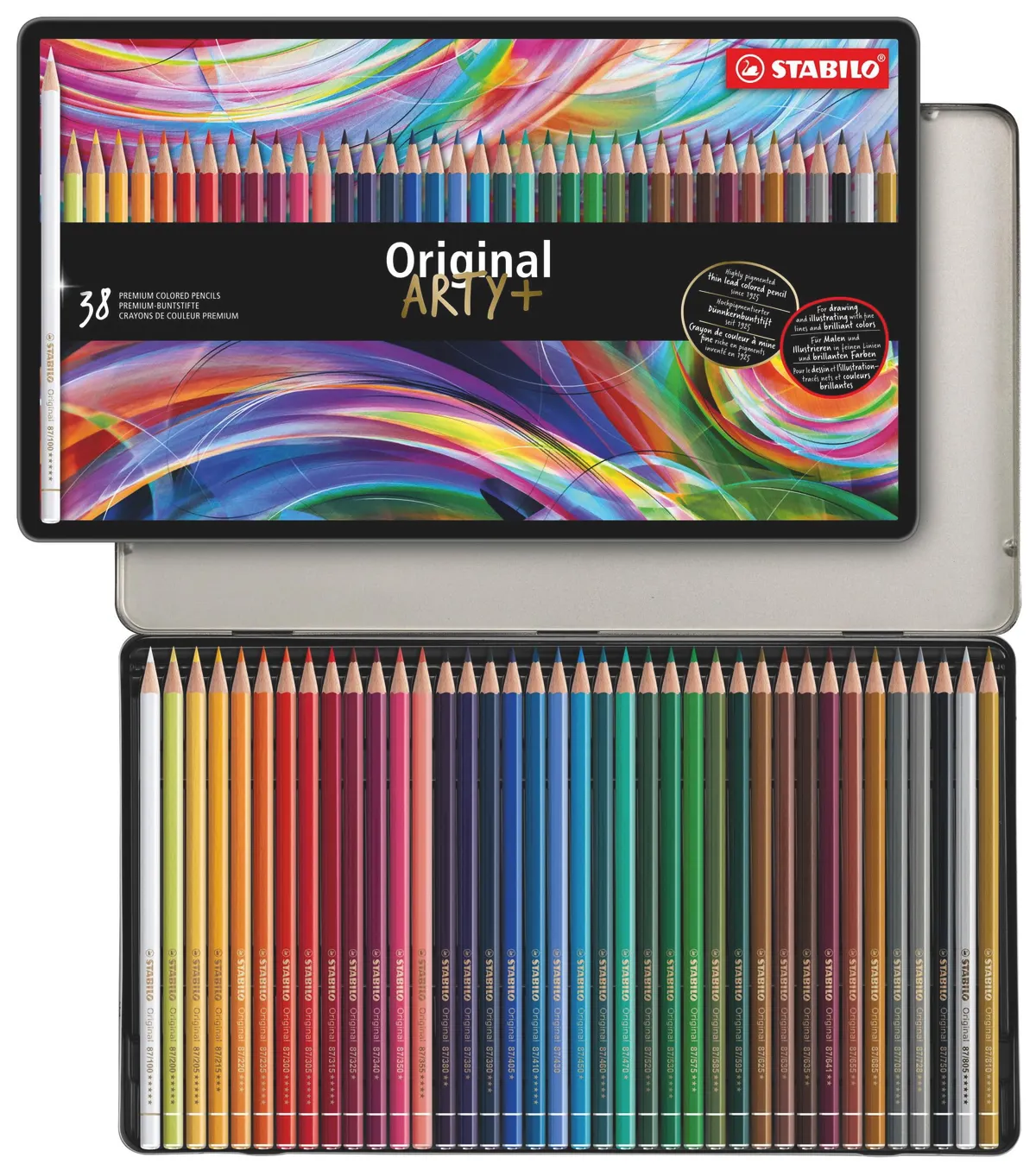 STABILO Original ARTY+ 38 Thin Lead Colouring Pencils Set Tin Box