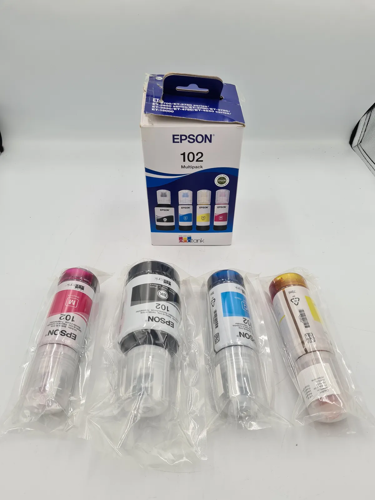 4x Epson EcoTank 102 Genuine Multipack Ink Bottles Black Cyan Magenta Yellow