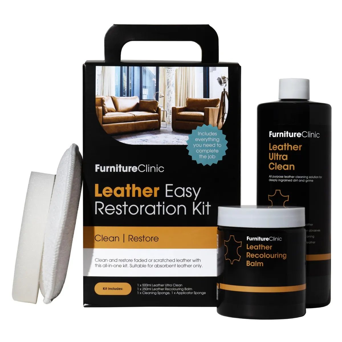 Furniture Clinic Easy Leather Restoration Kit Dark Brown Furniture/Car/Shoes