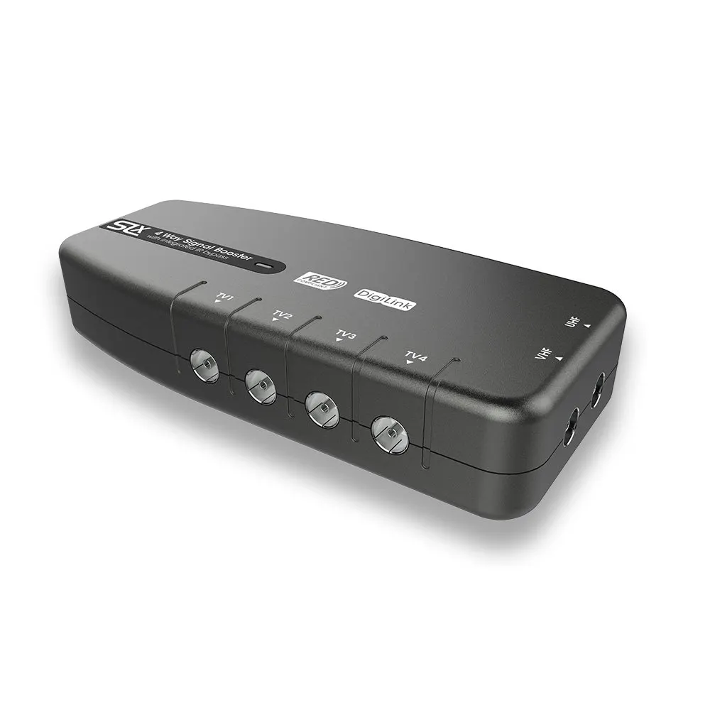 SLx 4 Way TV Signal Booster Amplifier 27820BMR HD Freeview FM DAB IR Bypass Grey