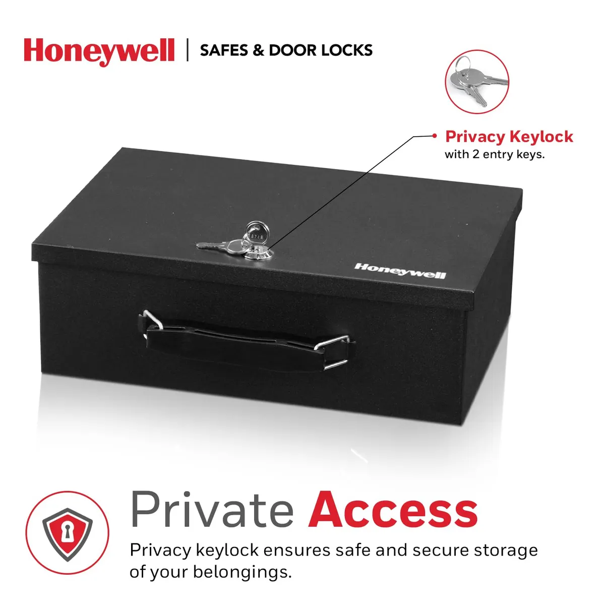 Honeywell 5L Fire Resistant Steel Security Box with 2 Keys Black Portable