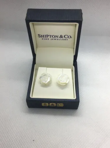 Sterling Silver Carved Mother Of Pearl Rose Flower Stud Earrings