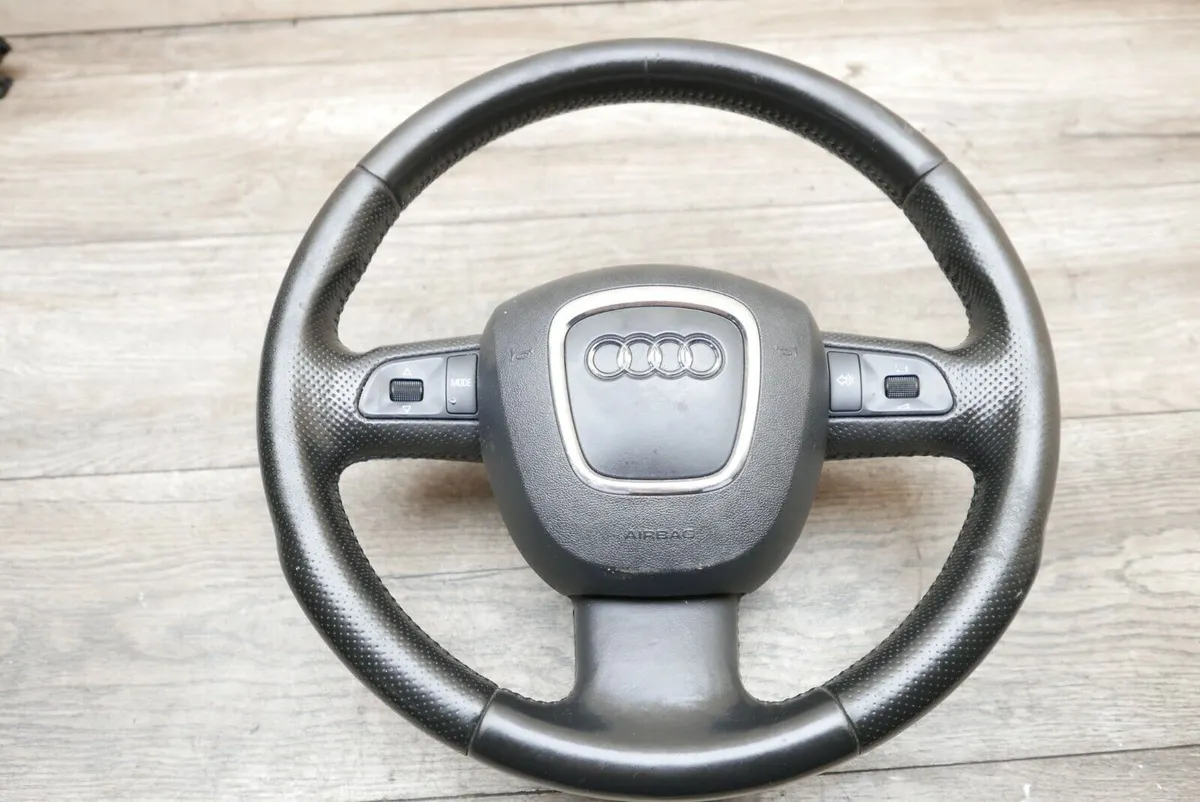 2008 AUDI A4 B7 BLACK LEATHER MULTI FUNCTION STEERING WHEEL WITH BAG