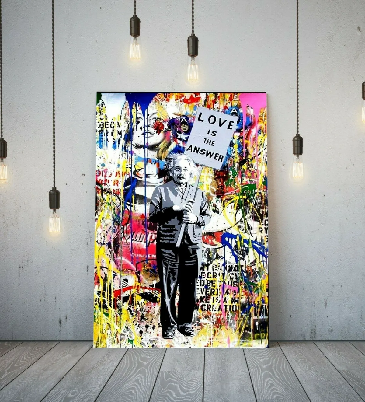 BANKSY EINSTEIN LOVE IS ANSWER - DEEP FRAMED CANVAS -  47X32"