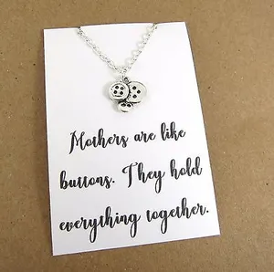 Silver Mothers Are Like Buttons Necklace on a Card with Quote Mothers Day Gift