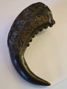 Antique African Tribal Tikar Carved Horn Palm Wine Drinking Vessel, Cameroon