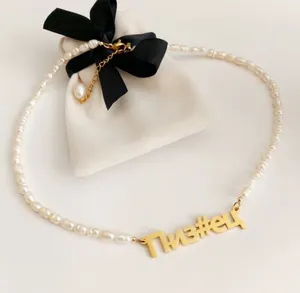 Natural Pearls Necklace Choker Russian letters language Pendant На Русском Gift