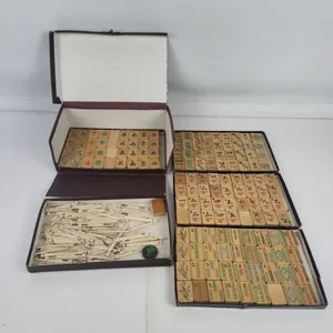 Vintage Chinese Mahjong Mah Jongg Game Tile Bovine And Bamboo 144 Piece Set