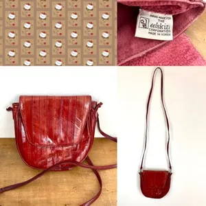 Fabulous Vintage 1980's Deep Red Eel Skin Cross Boy Clutch Or Shoulder Bag