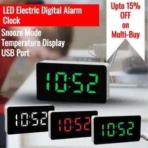 6x LED Digital Alarm Clock Mains Battery Mirror Display Bedside USB Night Light