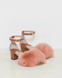 BNIB BROTHER VELLIES DHARA FOX FUR SANDALS TAN PINK UK3.5 US6 IT36