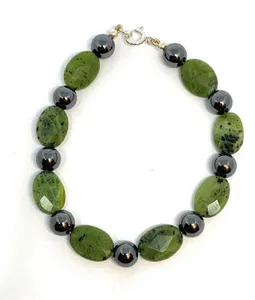Sterling Silver Nephrite Jade & Hematite Bracelet 8 inches, 20.5cm Length
