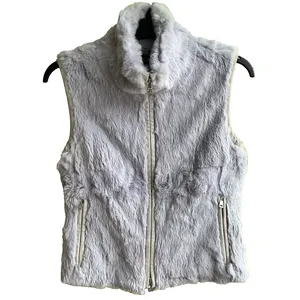 Marc Cain Gilet Fur UK 12 Sz N3 Rabbit Leather Jacket Lilac Purple Cream Zip Up