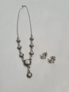 Vintage Sterling Silver Pearl Necklace & Earnings Set
