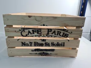 CAFE PARIS RUSTIC VINTAGE WOODEN APPLE  BOXES CRATE W/ LID