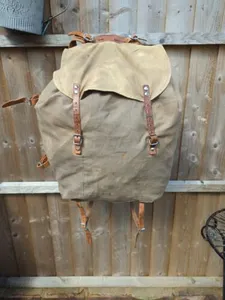 WWII Swedish Army Military Framed Canvas Leather Backpack Ruck 3 Crown Vtg