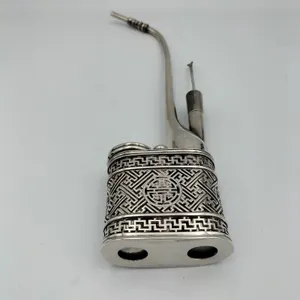 Antique Chinese Museum Quality White Metal Pierced Water Pipe
