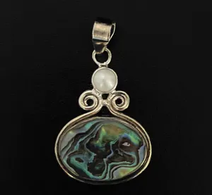 925 Sterling Silver Abalone Paua Shell and Freshwater Pearl Pendant