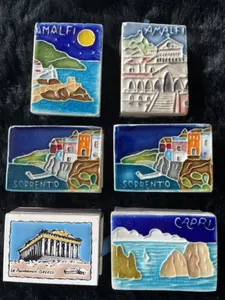 X6 Rare Greek Vintage Enamel & Hand Painted Match Box Holders