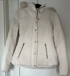 Zara Womens Coat Cream Puffer Jacket Down Feather Fur Hood Size S UK 8