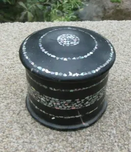 Vintage Papier Mache Mother Of Pearl Trinket Box