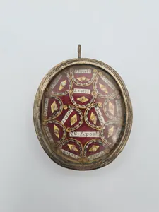 19thC Oval Reliquary Pendant 12 Apostles Relics Wax Seal intact 5.5 x 5cm PAPAL