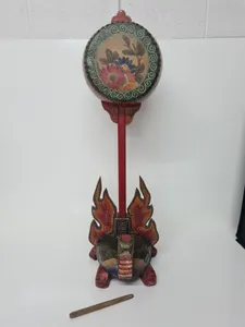 Highly Decorative Vintage Tibetan Ceremonial Drum Hand Painted Turtle Base Tall