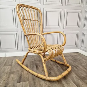 Vintage Mid Century Bamboo Rocking Rattan  Wicker Cane Tub Chair - Boho? Tiki?