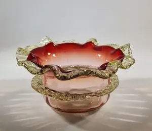 Rare Antique 1880s Stevens & Williams Cranberry Glass Dessert Vaseline Art Bowl.