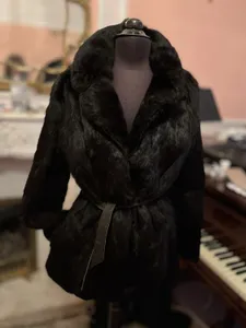 Fabulous Almost Black French Coney Real Fur Jacket