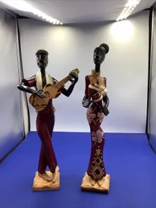 Cuban X2 Hand Carved Musician Figurines 16” Tall