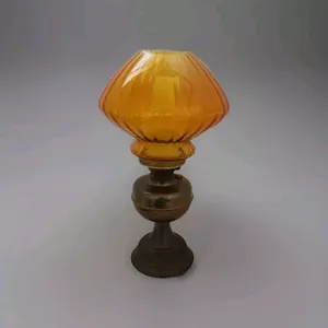 Vintage Antique Duplex Double Burner  Brass Oil Lamp With Glass Shade & Chimney