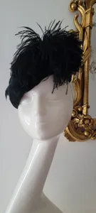 Della Vintage Black Ostrich Feathers Pillbox Hat Wedding Ascot Made In England