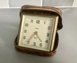 Vintage Smiths Folding Crocodile/ Alligator Skin Case, Travel Clock -8 day ~ W/O