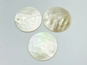 Set of 3 Antique Mother Of Pearl Gaming Counters Carved Chinese
