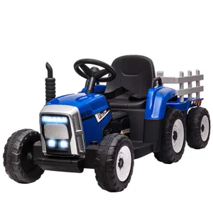 Electric Ride on Tractor w/ Detachable Trailer, 12V Kids Battery Powered (BLUE)