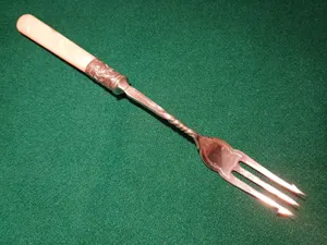 SOLID SILVER ANTIQUE PICKLE FORK . MOTHER of PEARL HANDLE. Hallmarked