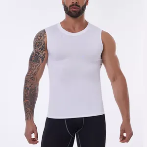 Men's Athletic Compression Vest T-Shirts Sleeveless Workout Tank Top - White - L