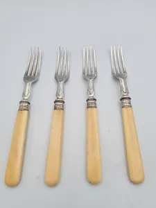 Art Nouveau Antique Silver Plate Forks 17 cm Set of 4 with bone Handles