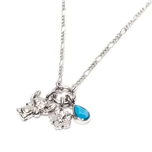 Disney Lilo & Stitch Stitch Flower Teardrop Charm Necklace Adjustable Silver