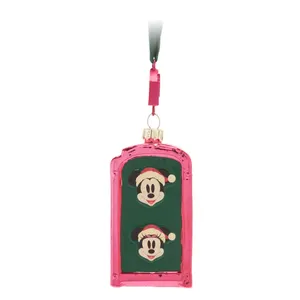 Mickey Mouse and Minnie Mouse Festive Mailbox Glass Ornament