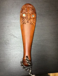 Vintage New Zealand Wahaika Maori Patu Club Wood Carved Abalone Inlay