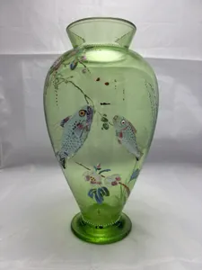 Antique Rare Moser Art Nouveau Bohemian Applied Fish Glass Vase Enamelled