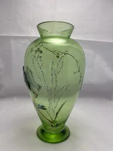Antique Rare Moser Art Nouveau Bohemian Applied Fish Glass Vase Enamelled